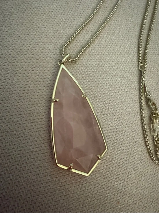Kendra Scott Carole Rose Quartz Necklace in Gold Tone - Picture 2 of 4